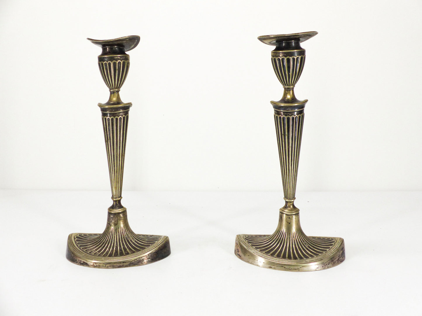 PAIR OF ENGLISH SILVER METAL CANDLE HOLDERS