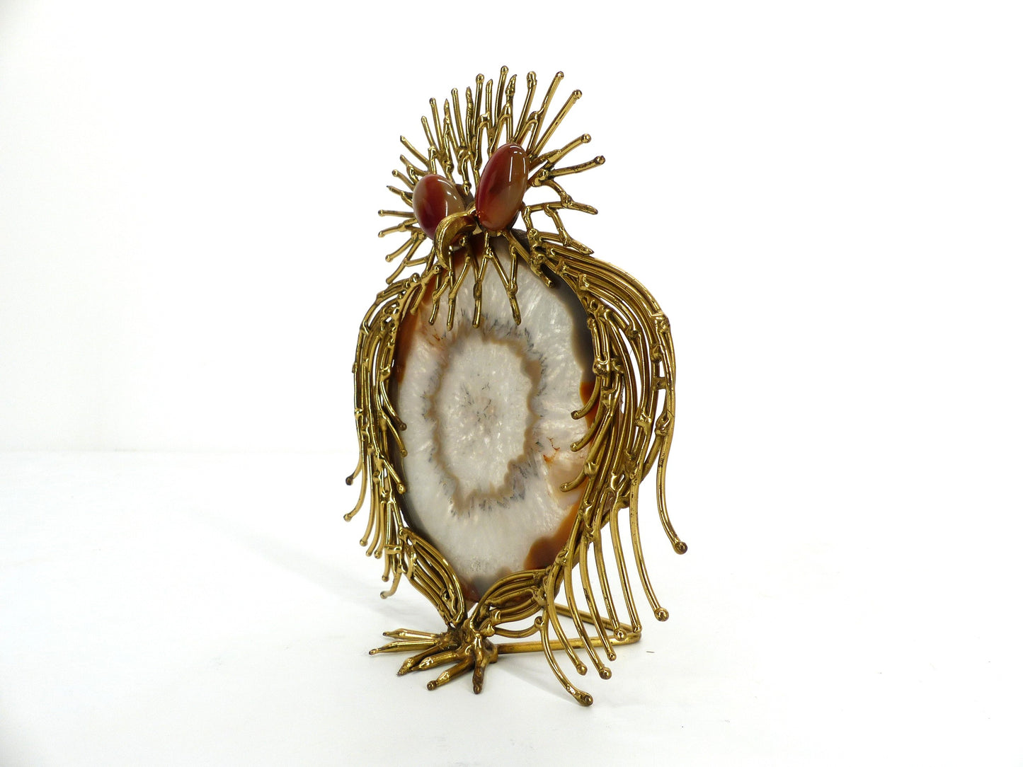 Sculpture chouette brutaliste laiton et agate 1970