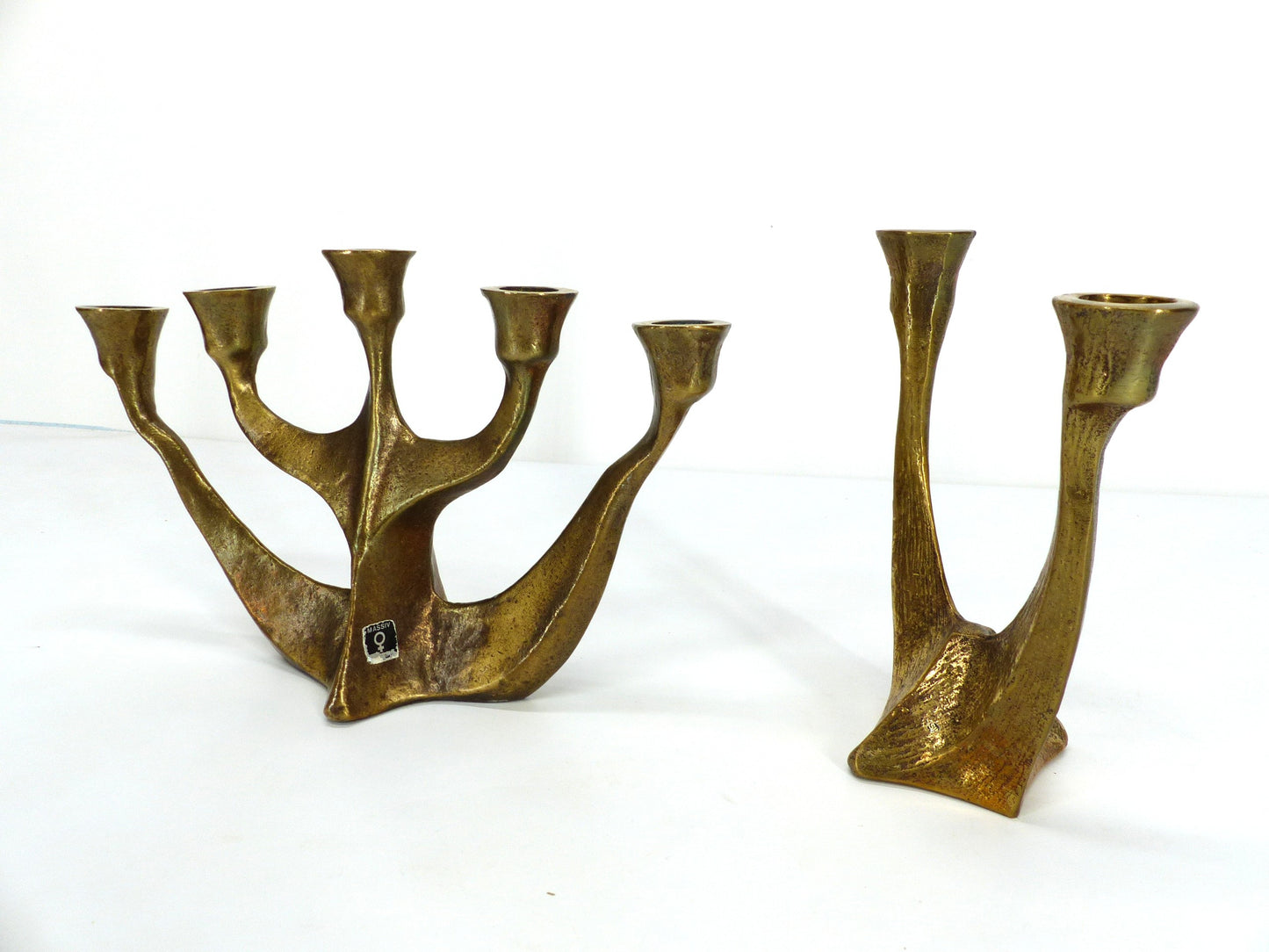 Set of brutalist bronze candlesticks Horst Dalbeck 1960