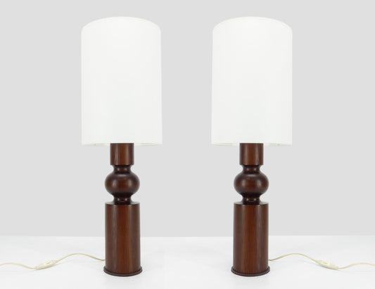 Paire de pieds de lampes scandinaves en bois Uno & Östen Kristiansson Luxus 1970