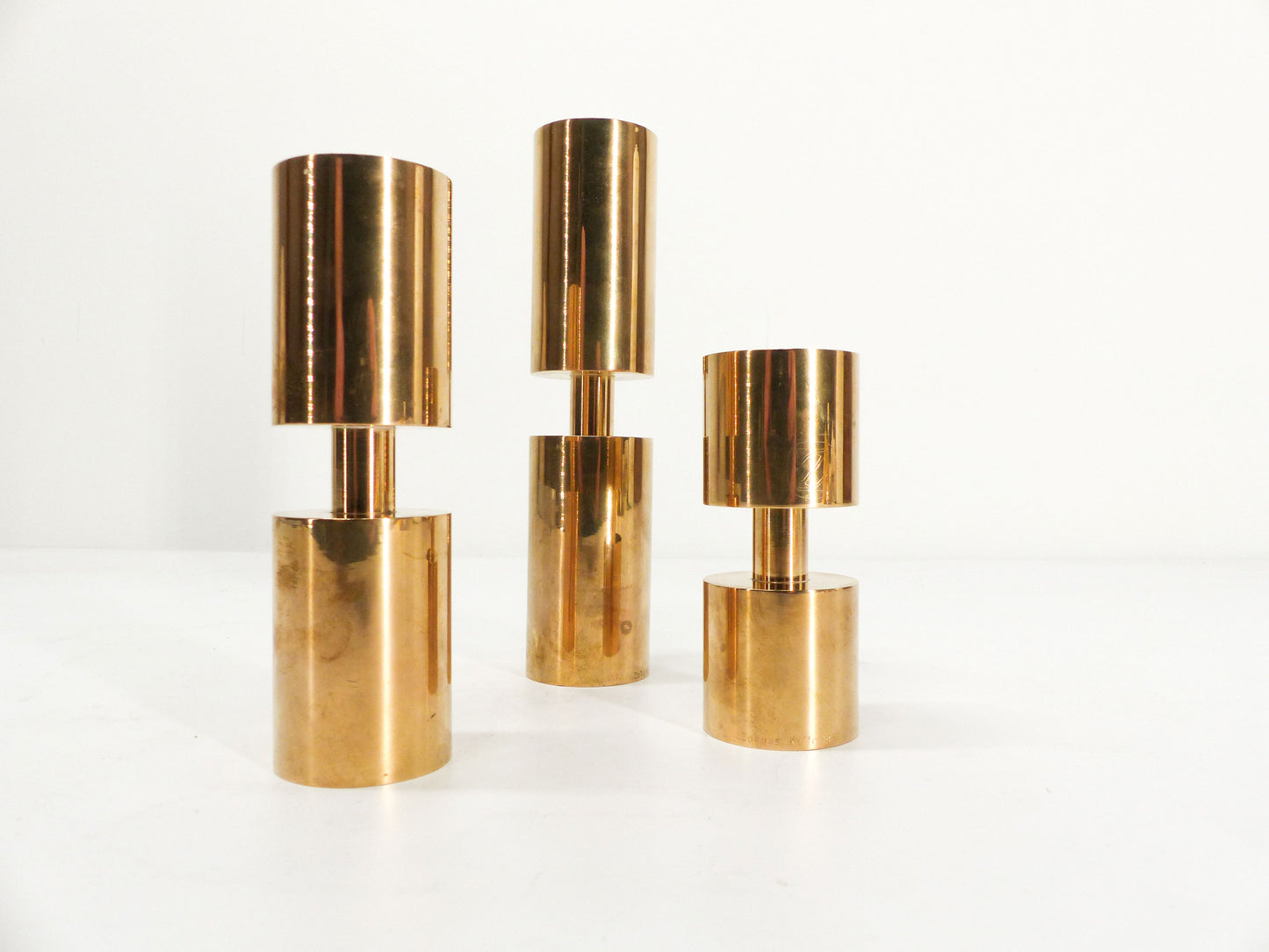 3 Scandinavian candle holders in solid brass Thelma Zoega 1976