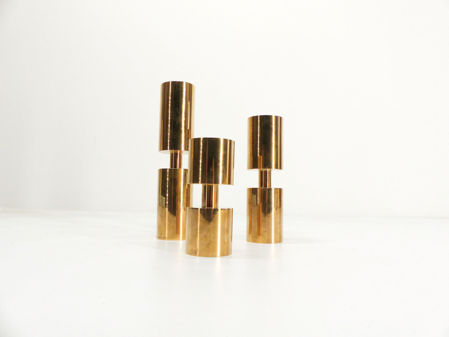 3 Scandinavian candle holders in solid brass Thelma Zoega 1976