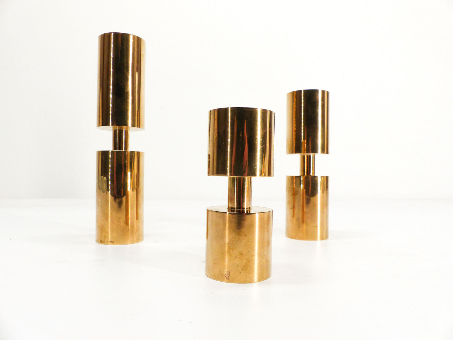 3 Scandinavian candle holders in solid brass Thelma Zoega 1976