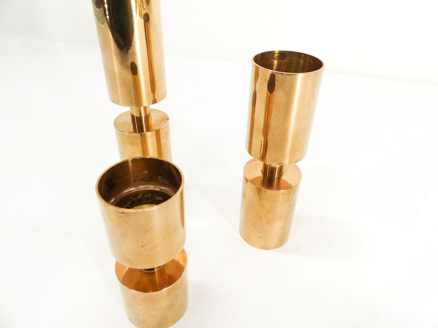 3 Scandinavian candle holders in solid brass Thelma Zoega 1976