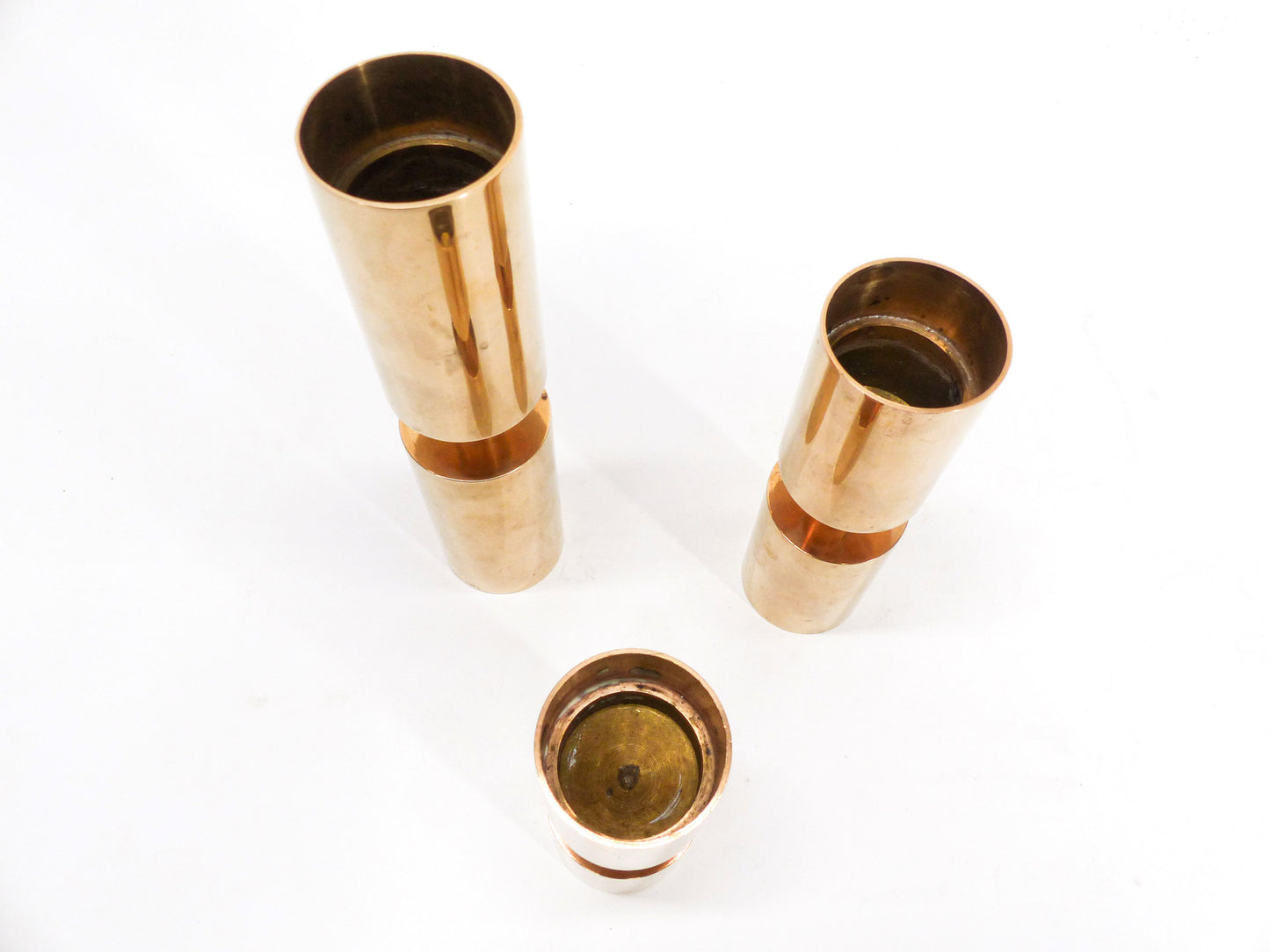 3 Scandinavian candle holders in solid brass Thelma Zoega 1976