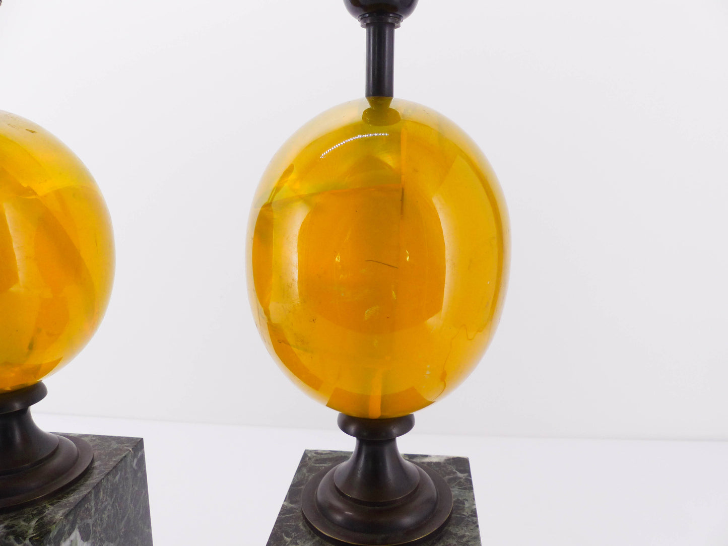 Pair of Maison Charles egg fractal resin and marble lamps