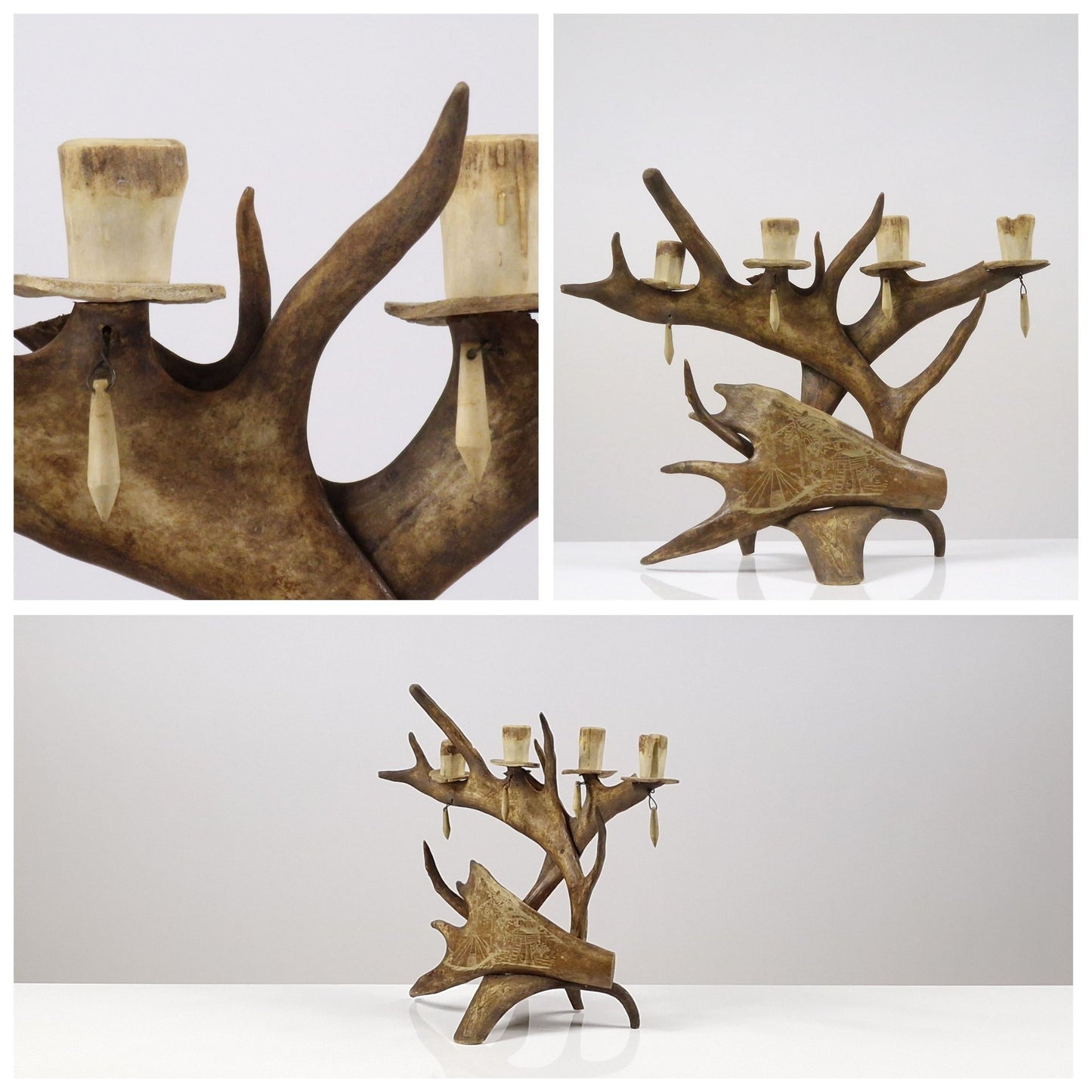 TRADITIONAL SCANDINAVIAN REINDEER WOOD CANDLESTICK