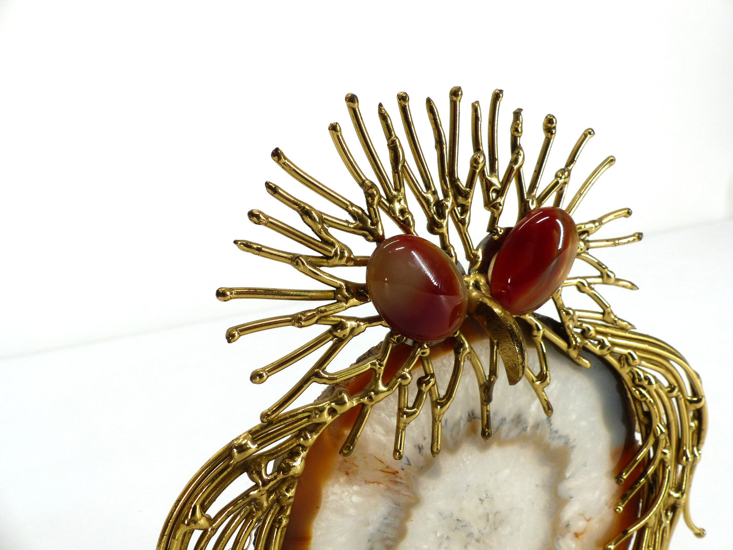 Sculpture chouette brutaliste laiton et agate 1970