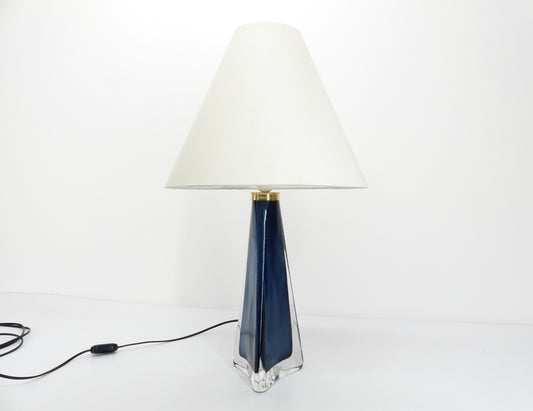 Lampe scandinave en verre bleu Carl Fagerlund pour Orrefors 1960