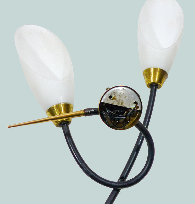 PAIR OF VINTAGE LUNEL BRASS AND BLACK LACQUERED METAL WALL LAMPS