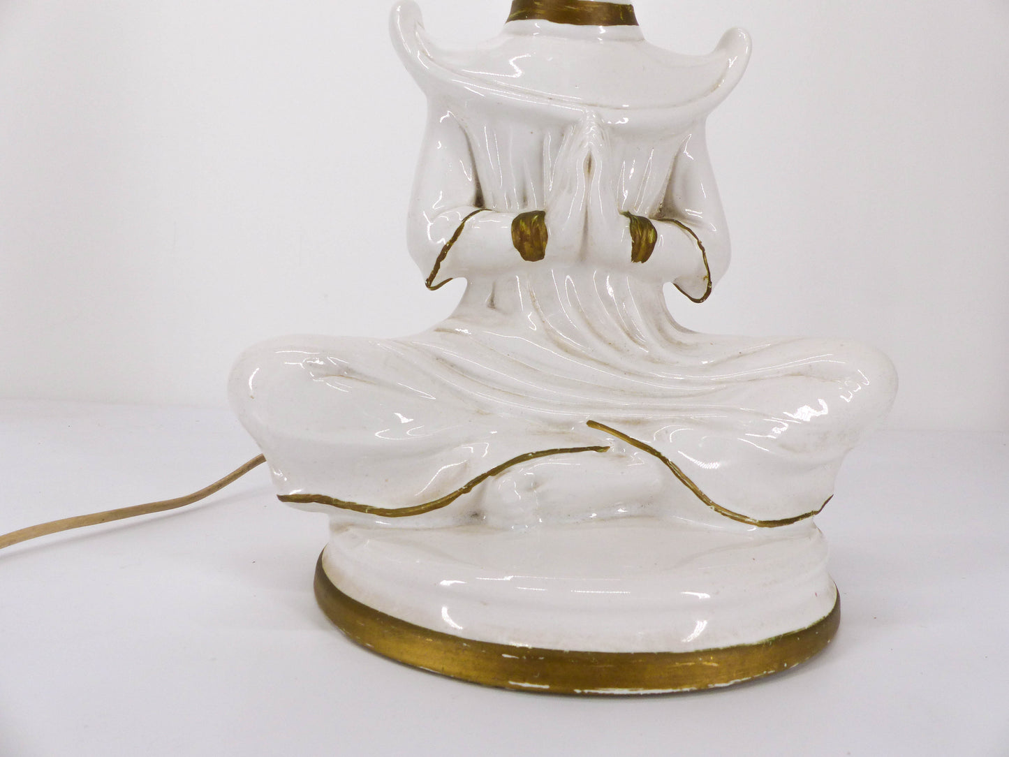 Grand pied de lampe d'un bouddha porcelaine 1950