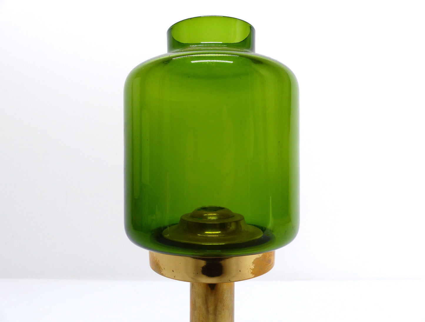 GREEN GLASS CANDLE HOLDER HANS-AGNE JAKOBSSON MARKARYD L 10232 1960