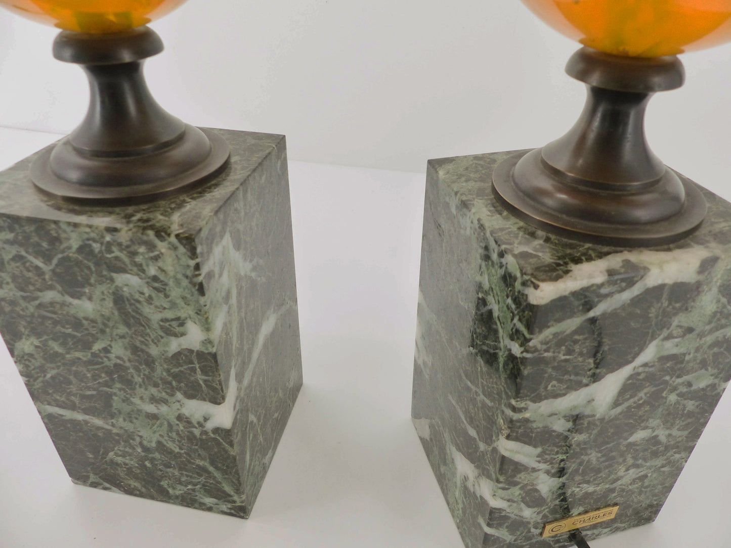 Pair of Maison Charles egg fractal resin and marble lamps