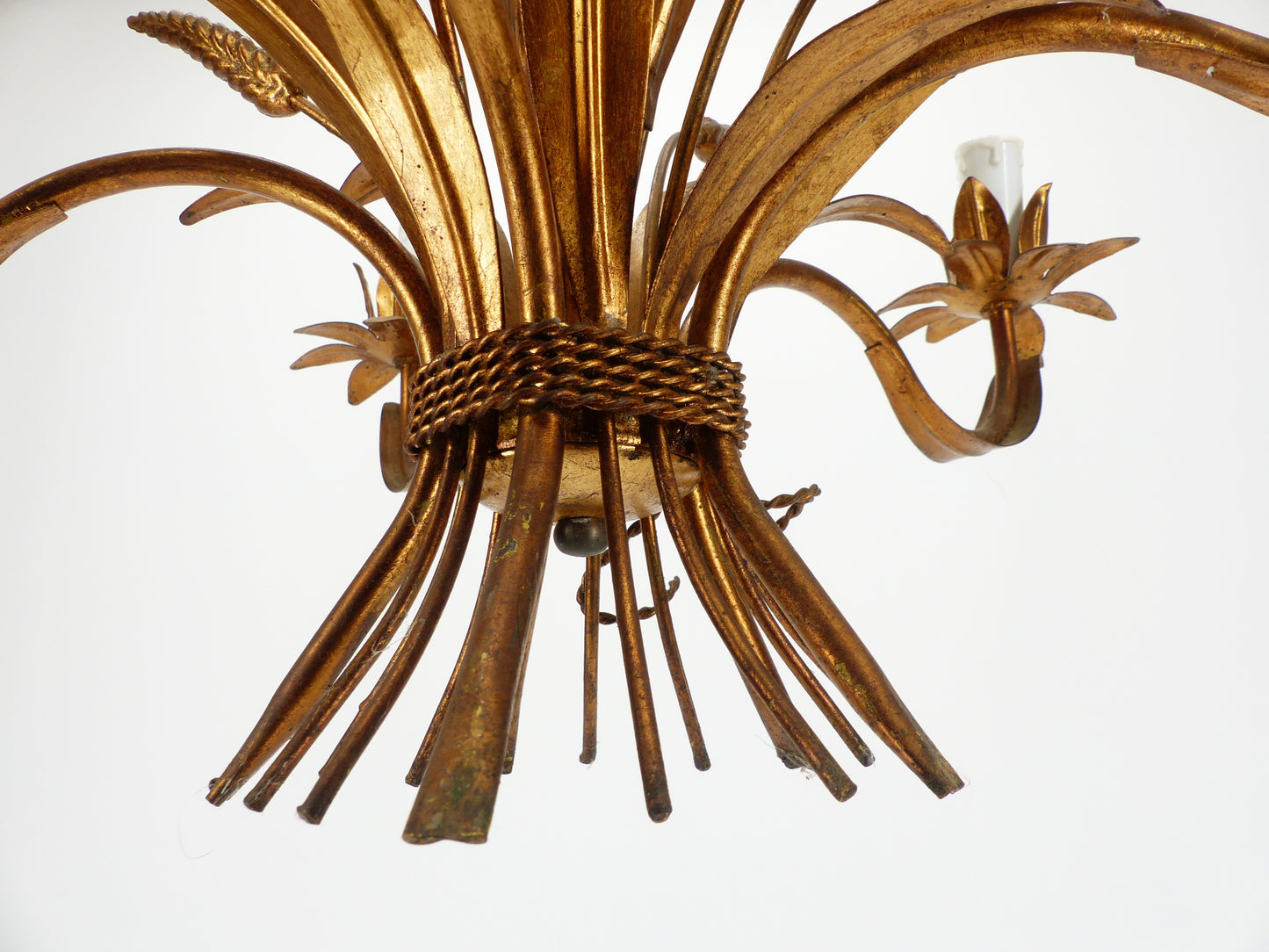 Five-light gilded metal chandelier with wheat ears decoration, 1970