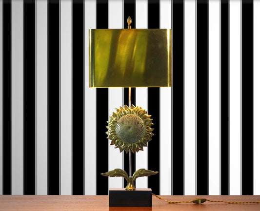 TABLE LAMP MAISON CHARLES SUNFLOWER IN GILDED BRONZE 1970