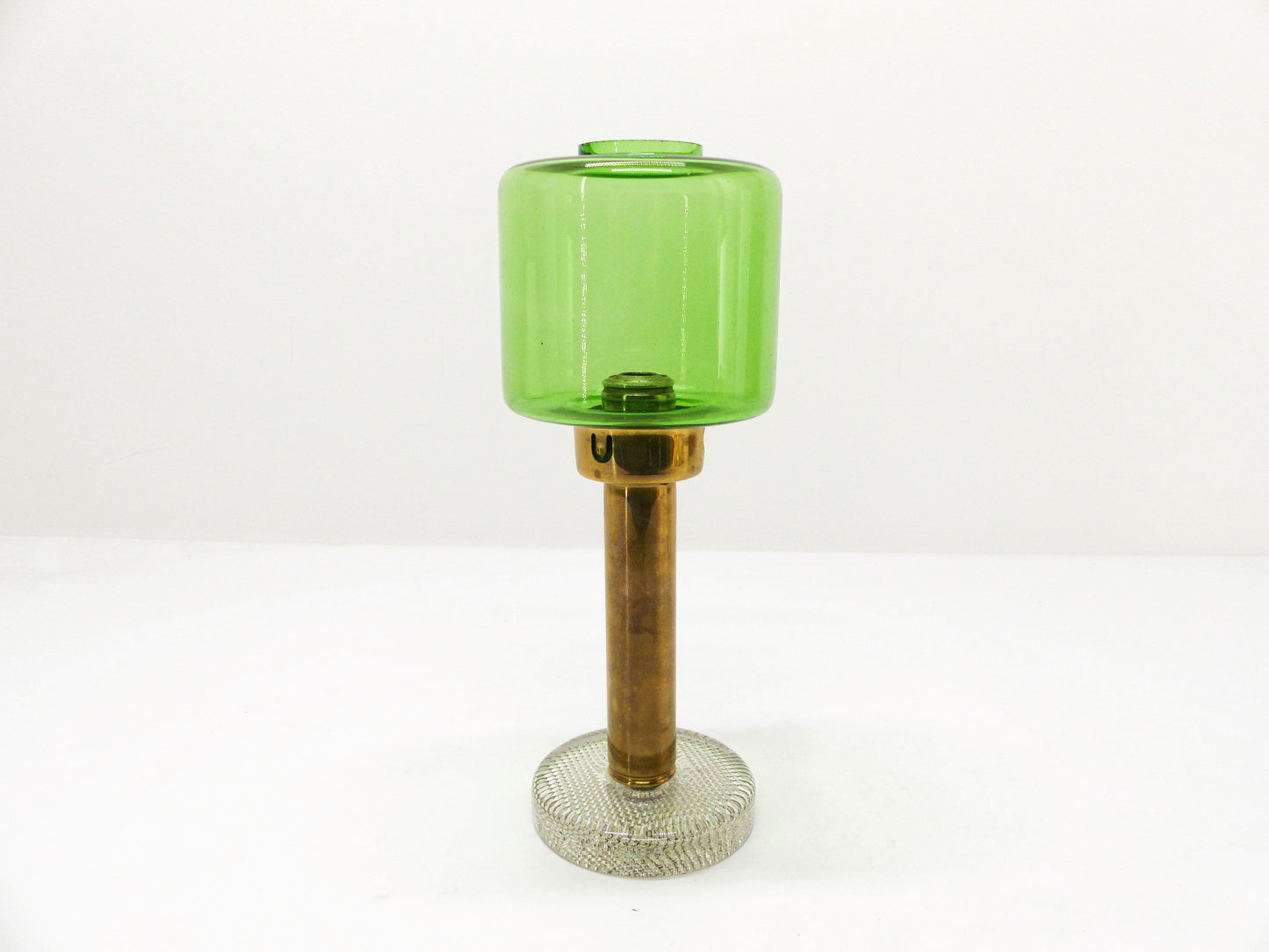 Scandinavian candle holder Gnosjö glass and brass 1960