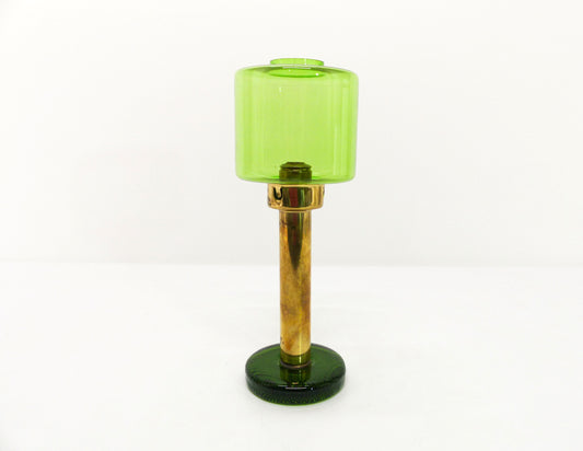 Scandinavian candle holder Gnosjö green glass and brass 1960