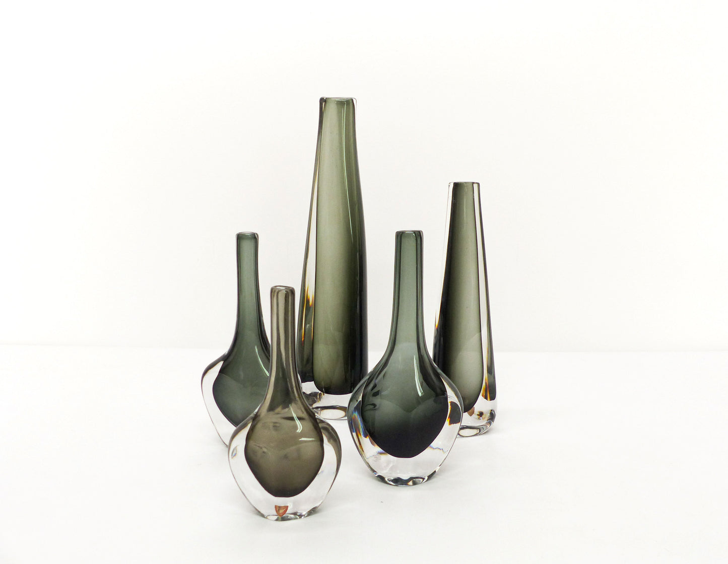 Collection of 5 Scandinavian sommerso glass vases Nils Landberg for Orrefors