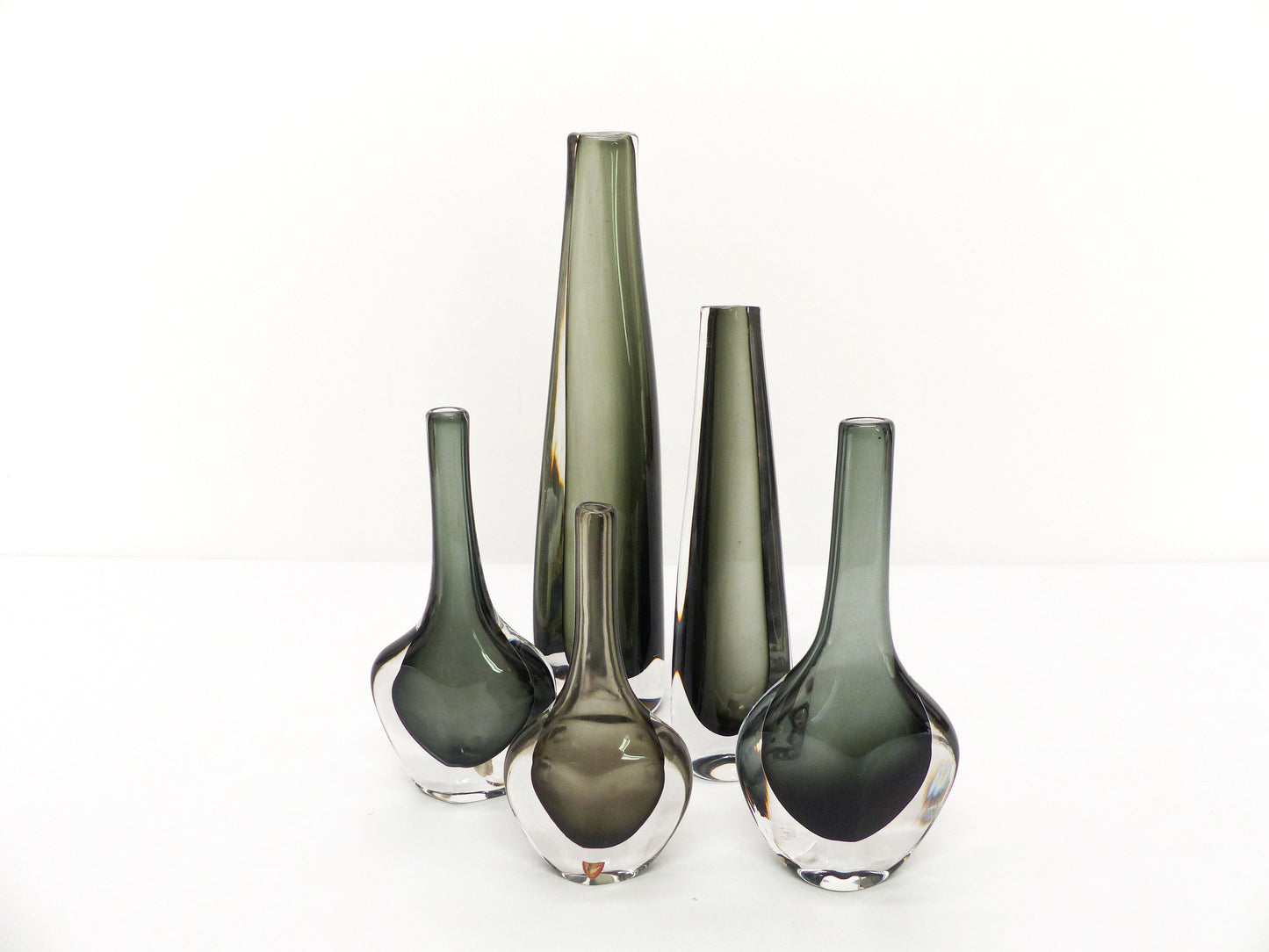 Collection of 5 Scandinavian sommerso glass vases Nils Landberg for Orrefors