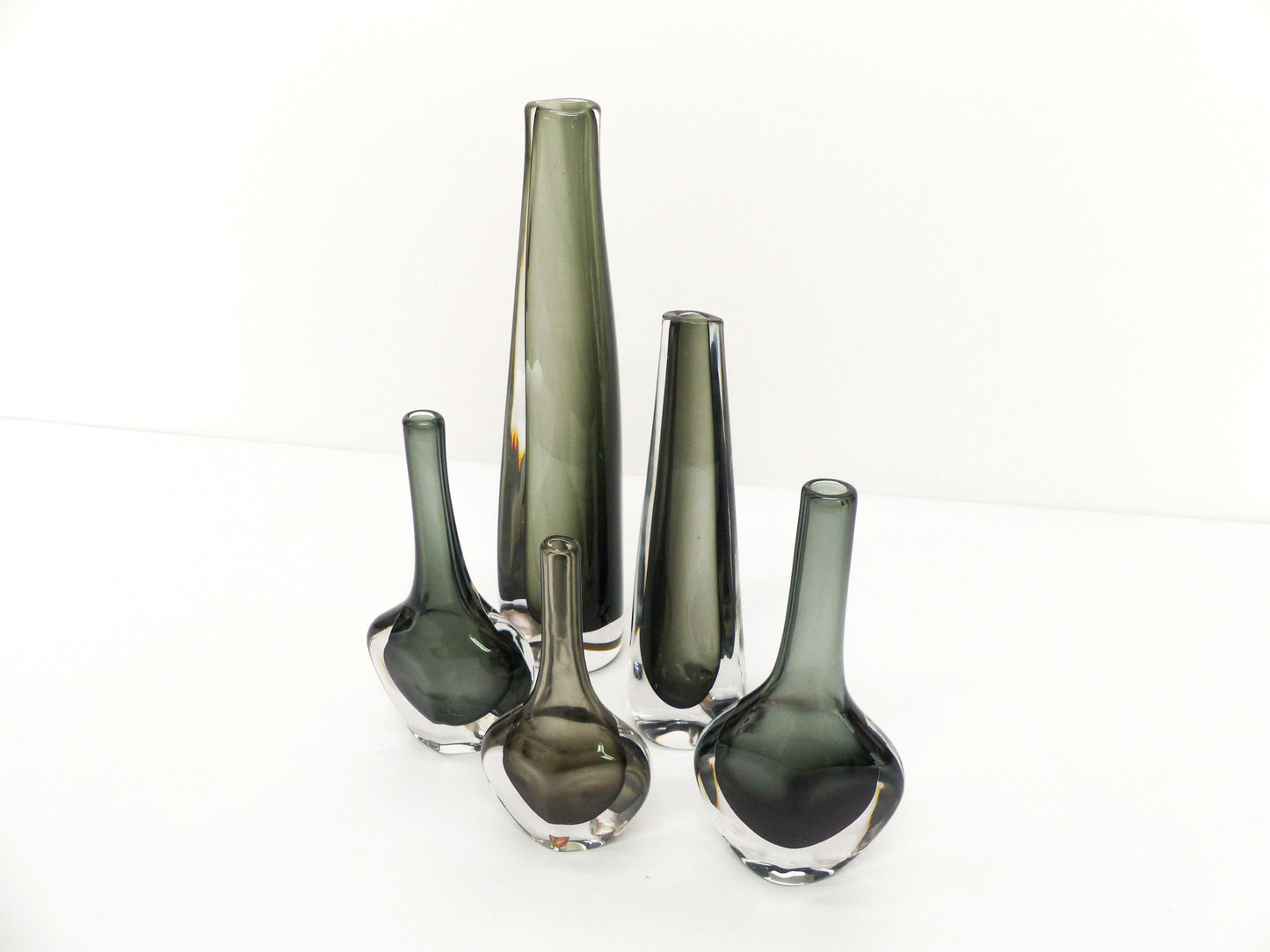 Collection of 5 Scandinavian sommerso glass vases Nils Landberg for Orrefors