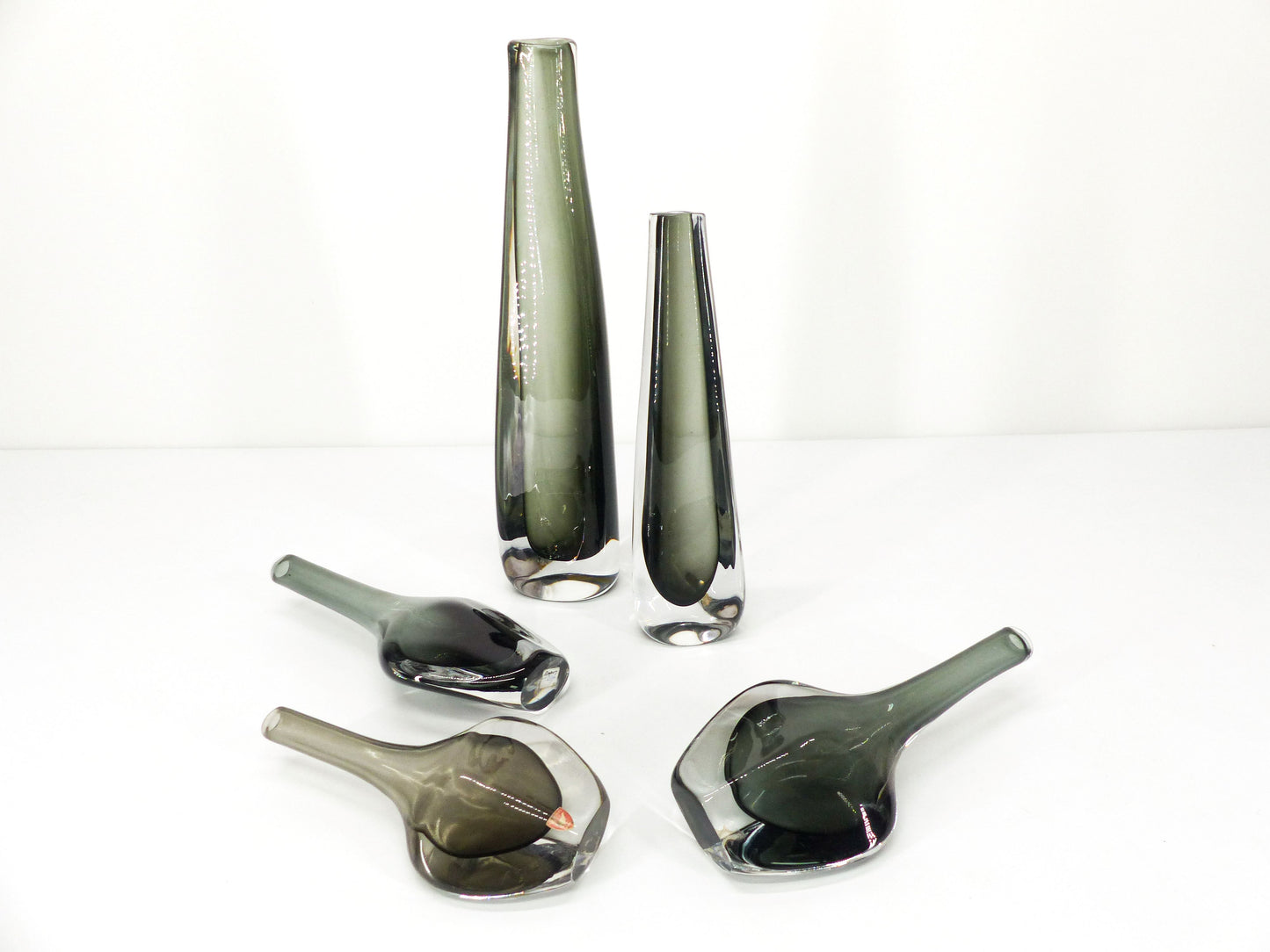 Collection of 5 Scandinavian sommerso glass vases Nils Landberg for Orrefors