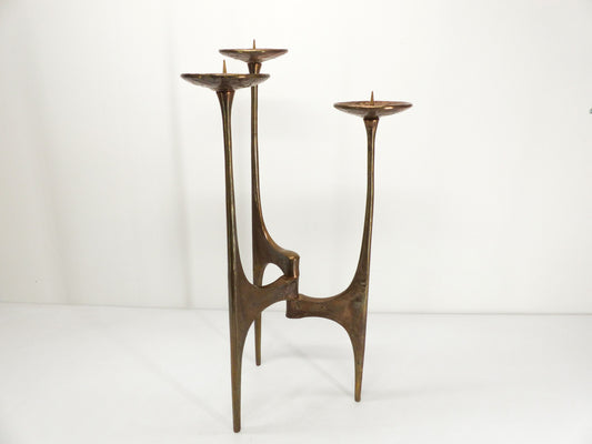 Grand bougeoir tripode brutaliste en bronze Michael Harjes 1960