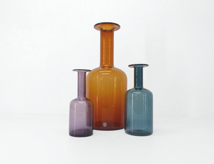 GROUPE DE 3 VASES SCANDINAVES EN VERRE OTTO BRAUER 1960