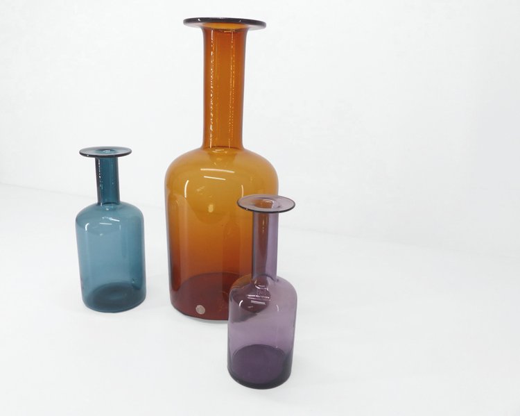 GROUPE DE 3 VASES SCANDINAVES EN VERRE OTTO BRAUER 1960