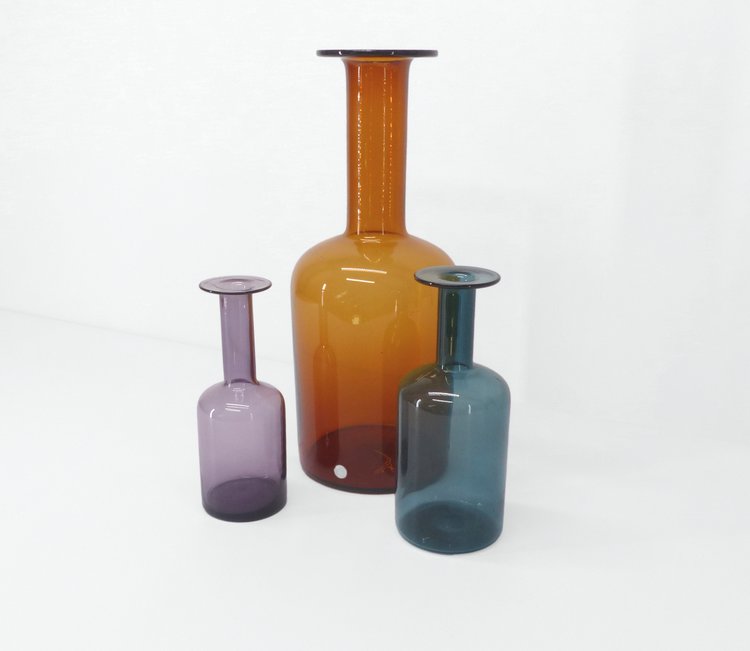 GROUPE DE 3 VASES SCANDINAVES EN VERRE OTTO BRAUER 1960