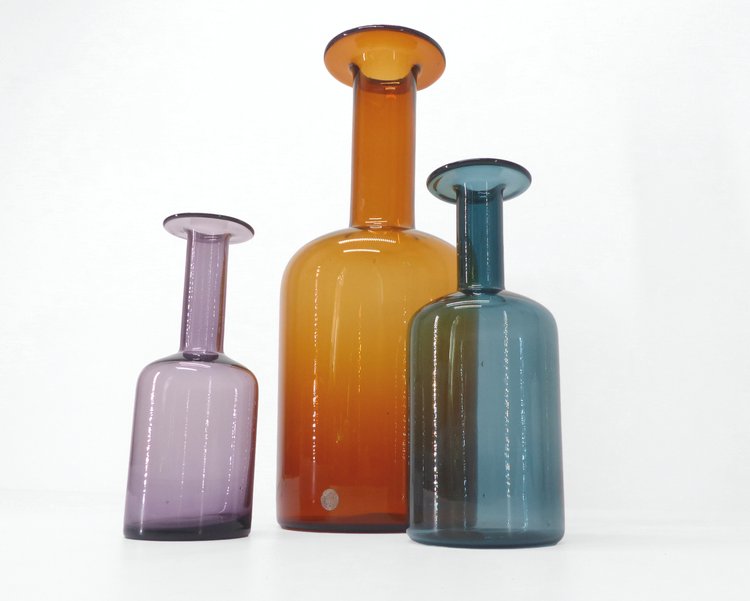 GROUPE DE 3 VASES SCANDINAVES EN VERRE OTTO BRAUER 1960