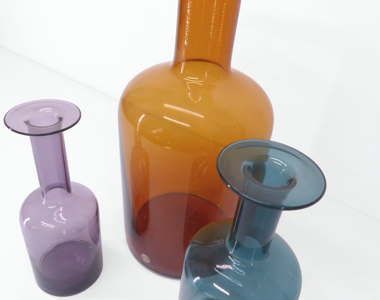 GROUPE DE 3 VASES SCANDINAVES EN VERRE OTTO BRAUER 1960