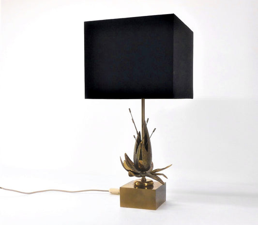 EXOTIC FLOWER TABLE LAMP IN SOLID BRASS MAISON JANSEN STYLE