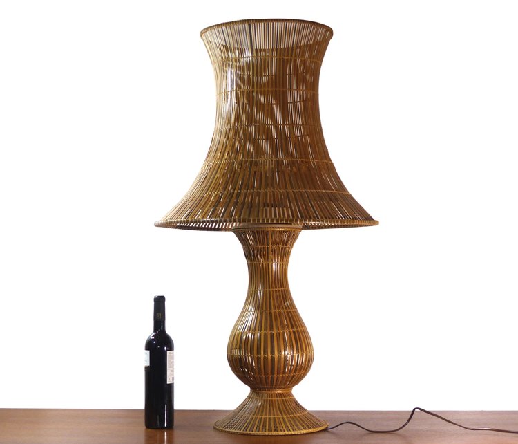  EXTRA LARGE RATTAN TABLE LAMP, 1960