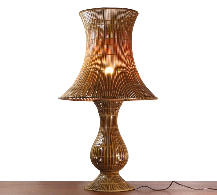  EXTRA LARGE RATTAN TABLE LAMP, 1960