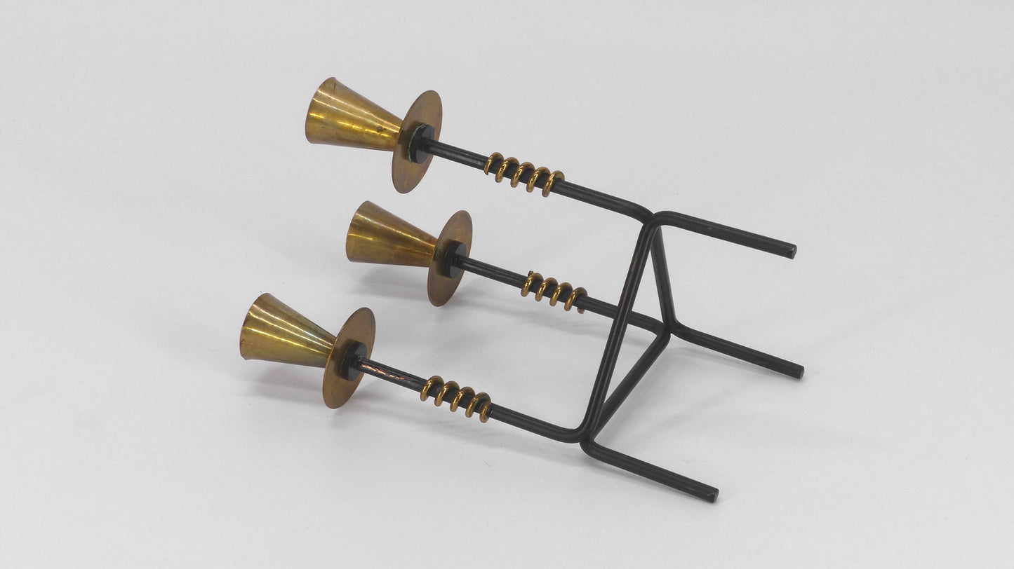 SCANDINAVIAN BLACK LACQUERED AND BRASS TRIPOD CANDLE HOLDER NILS-JOHAN