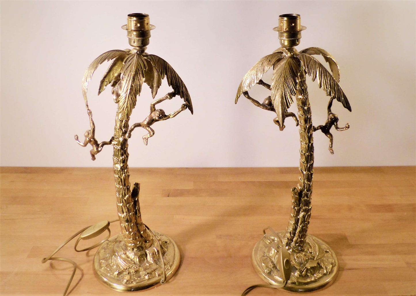 Pair of Frederick Cooper palm and monkey lamps