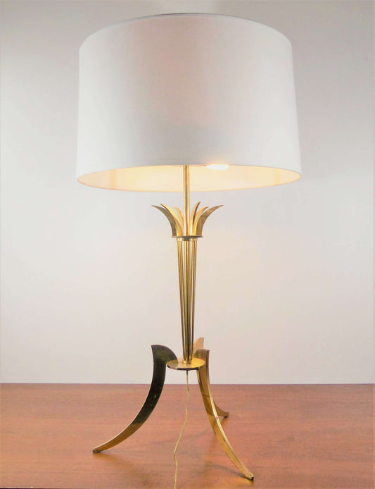 Large tripod table lamp in gilded brass 1960 Maison Jansen style