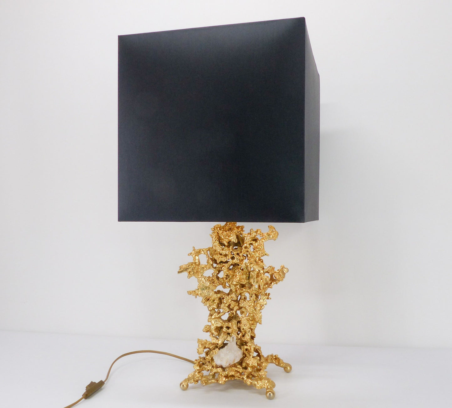 Hollywood Regency lamp base in exploded bronze and quartz Claude Victor Boeltz 1980