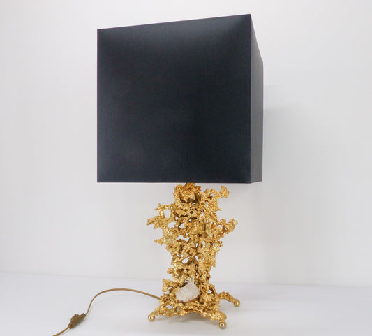 Hollywood Regency lamp base in exploded bronze and quartz Claude Victor Boeltz 1980