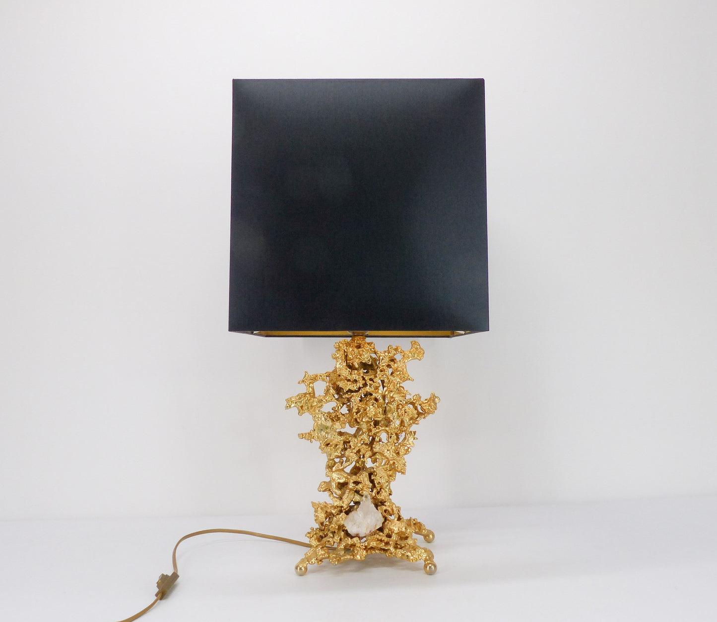 Hollywood Regency lamp base in exploded bronze and quartz Claude Victor Boeltz 1980