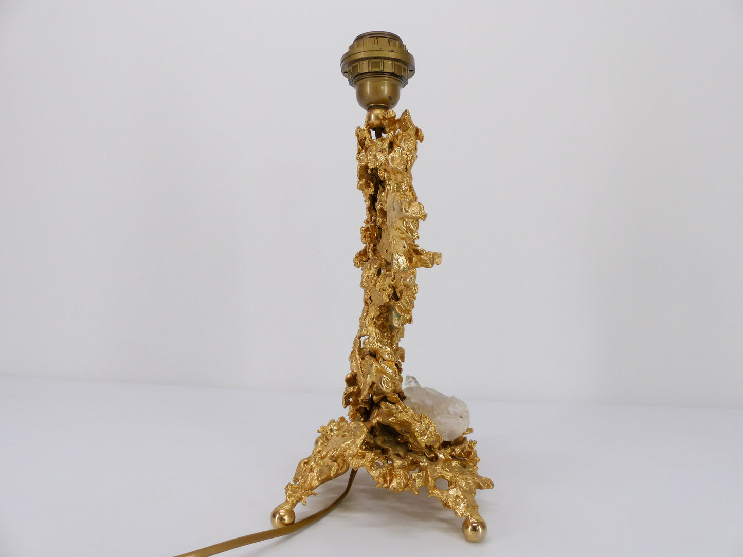 Hollywood Regency lamp base in exploded bronze and quartz Claude Victor Boeltz 1980