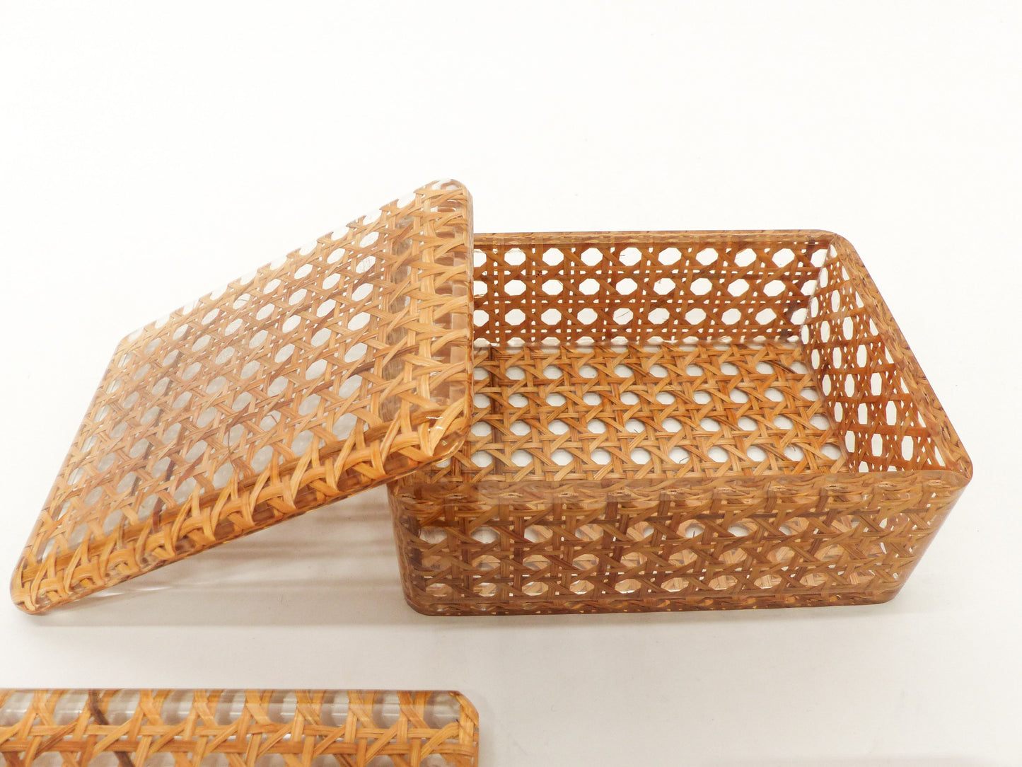 Rattan and plexiglass smoking set in the style of Gabriella Crespi for Dior 1970-1980