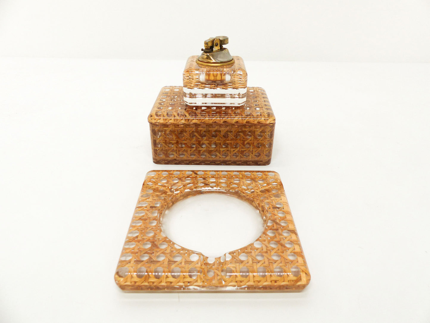 Rattan and plexiglass smoking set in the style of Gabriella Crespi for Dior 1970-1980