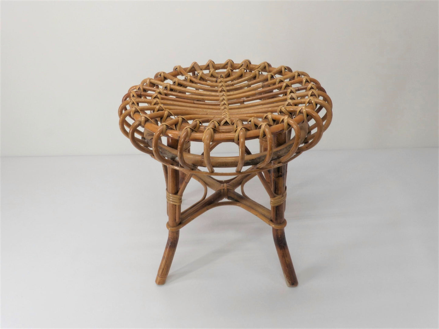 TABOURET OTTOMAN RIVIERA EN BAMBOU ET ROTIN FRANCO ALBINI 1960