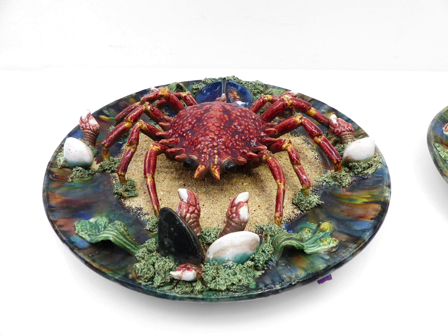 Pair of Large Polychrome Palissy Wall Plates by Álvaro José – Caldas da Rainha, Portugal, Early 20th Century