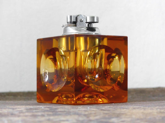 Amber cubic glass table lighter 1970