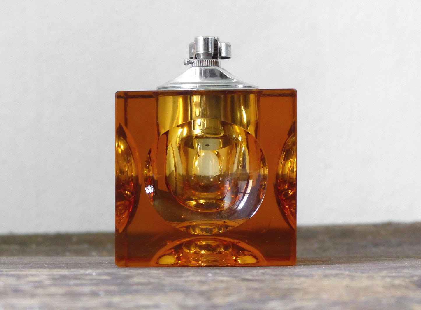 Amber cubic glass table lighter 1970