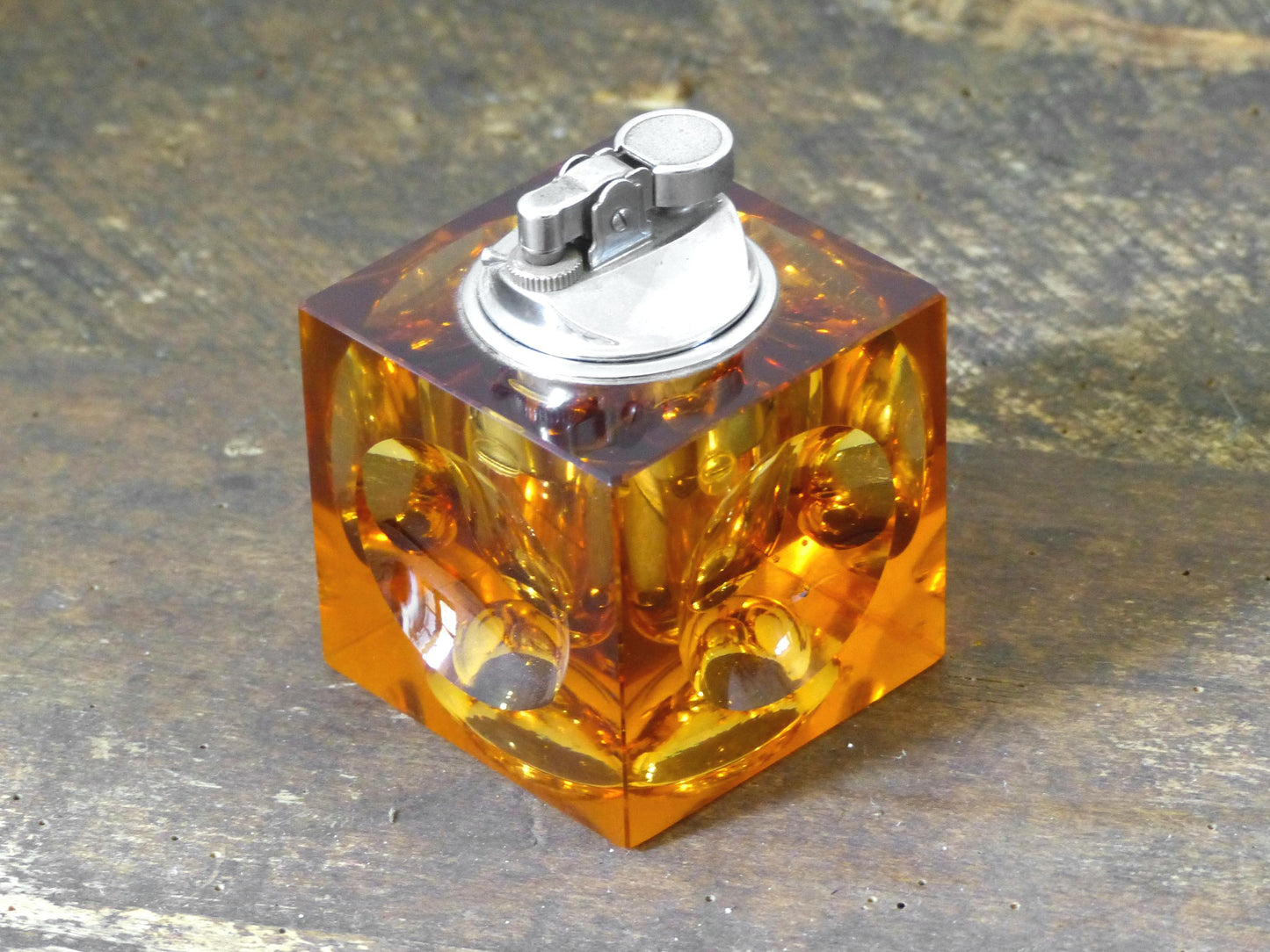 Amber cubic glass table lighter 1970