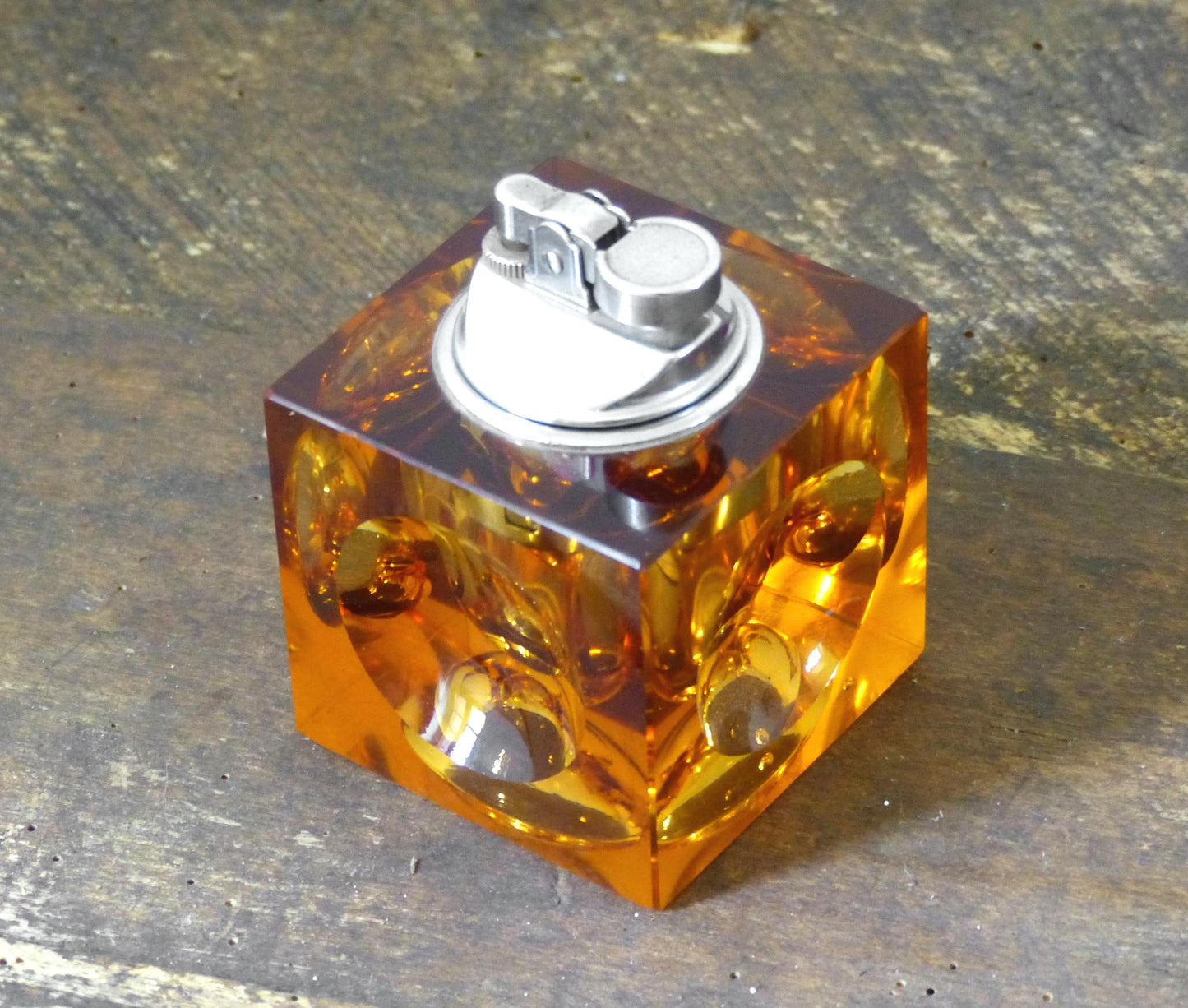 Amber cubic glass table lighter 1970