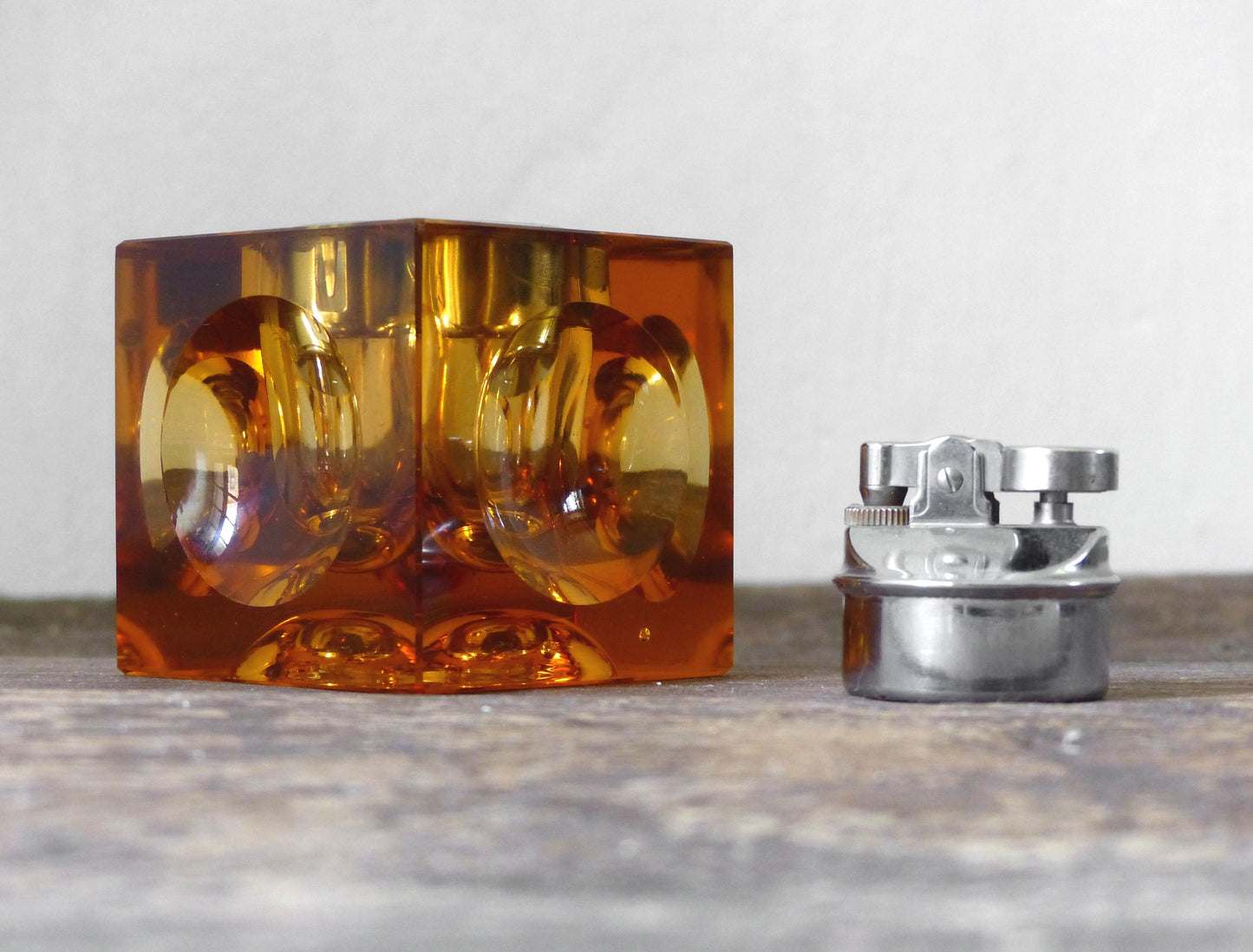 Amber cubic glass table lighter 1970